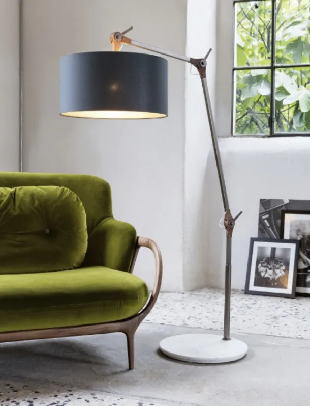 Gary floor lamp in metal, marble, and fabric by Porada