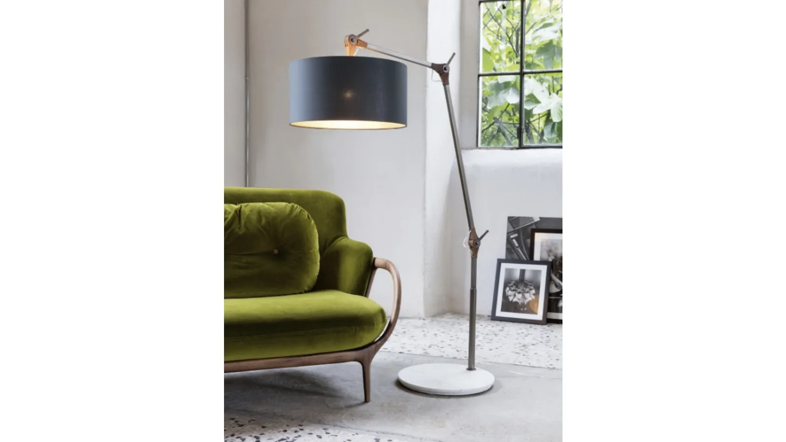 Gary floor lamp in metal, marble, and fabric by Porada