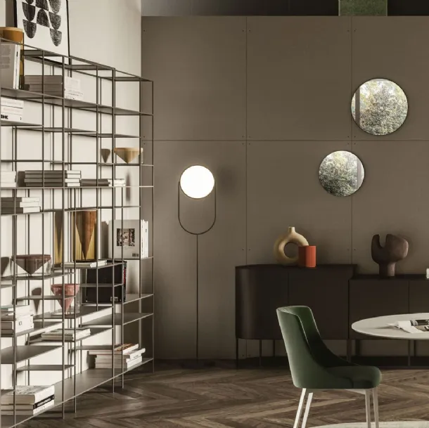 Lift Floor lamp in metal, featuring an adjustable luminous circular plate and a refined, essential design by Ronda Design
