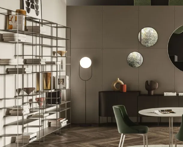 Lift Floor lamp in metal, featuring an adjustable luminous circular plate and a refined, essential design by Ronda Design