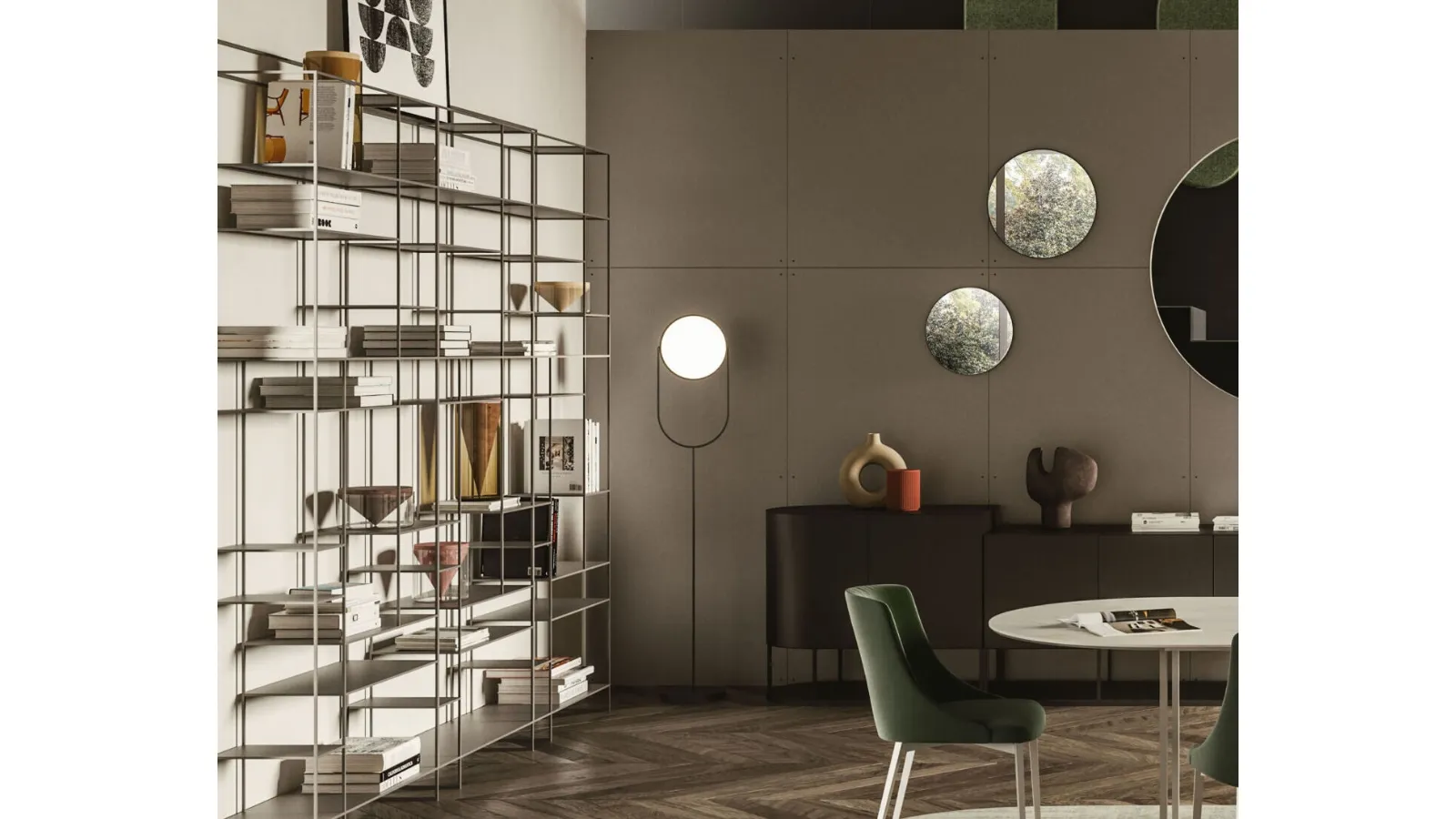 Lift Floor lamp in metal, featuring an adjustable luminous circular plate and a refined, essential design by Ronda Design