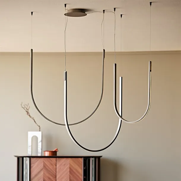 Suspended lamp with a structure in iron grey satin painted steel and brass details Nahun by Cattelan Italia