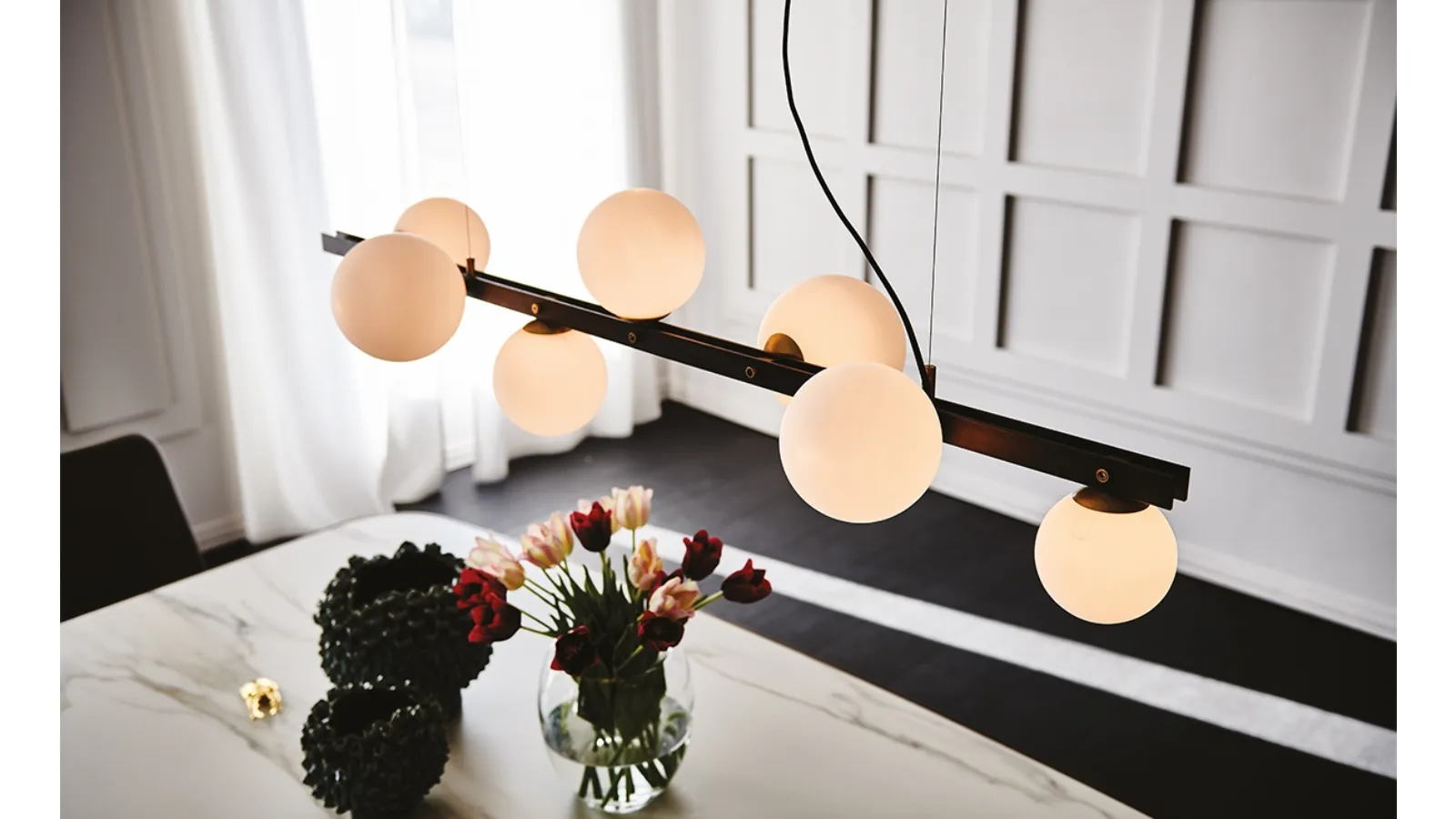 Brunito iron pendant lamp with glass spheres Planeta by Cattelan Italia