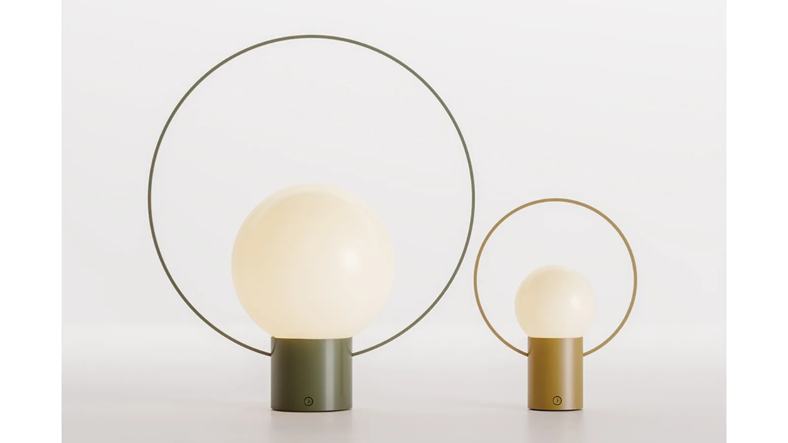 Saturn rechargeable LED table lamp with metal frameless LED table lamp with metal structure and acrylic globe by Ronda Design