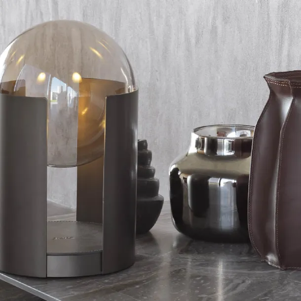 Softwing table lamp in steel, glass, and leather by Natevo