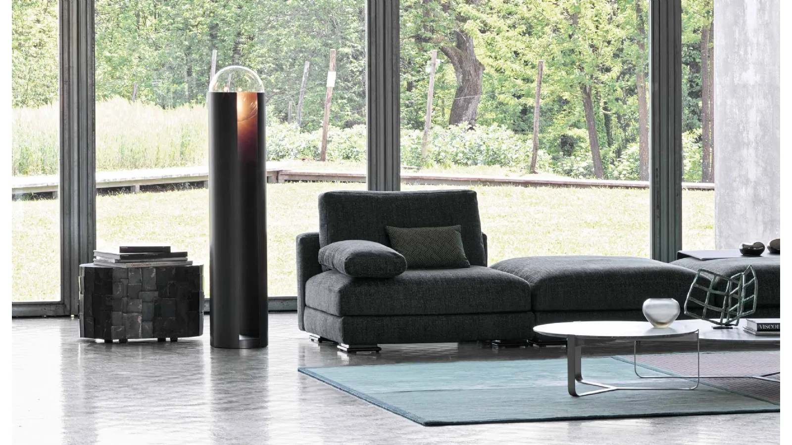 Softwing floor lamp in steel, glass, and leather by Natevo
