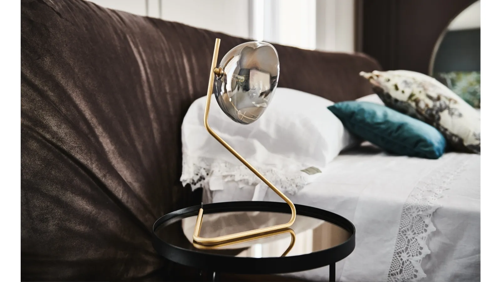 Brass table lamp with smoked crystal Sunset shade by Cattelan Italia