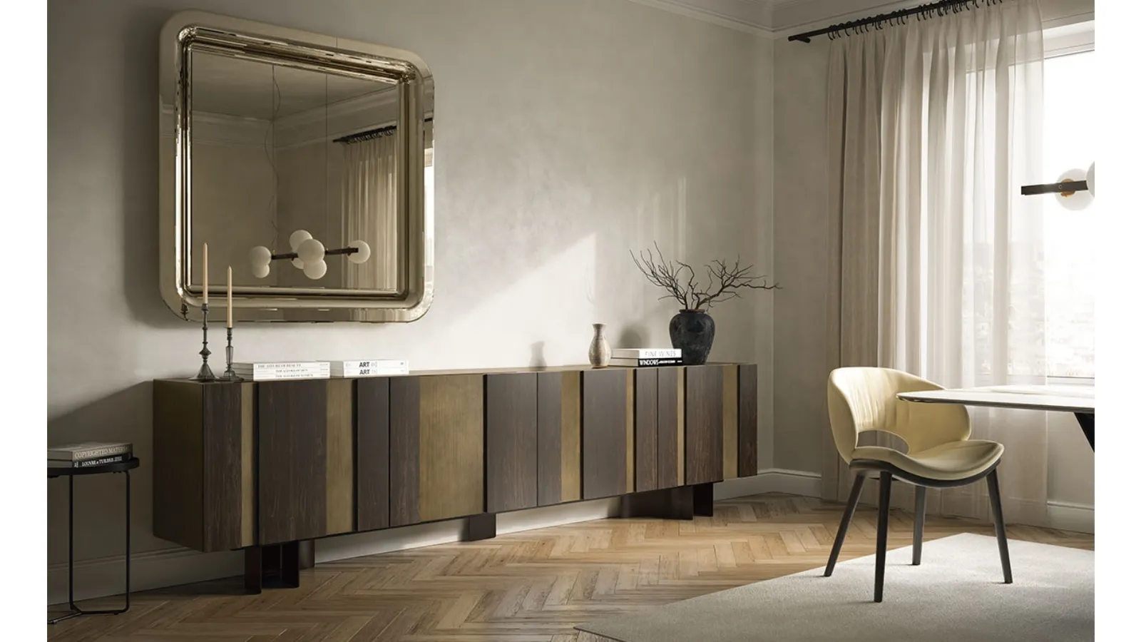 Madia Amsterdam with doors in painted wood with charred oak inserts by Cattelan Italia