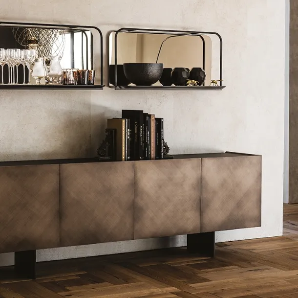 Madia Arizona in Brushed Bronze wood with moka acid-etched extra-clear glass top by Cattelan Italia
