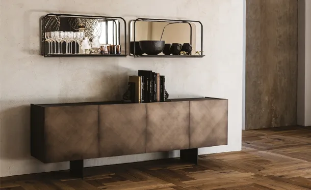 Madia Arizona in Brushed Bronze wood with moka acid-etched extra-clear glass top by Cattelan Italia