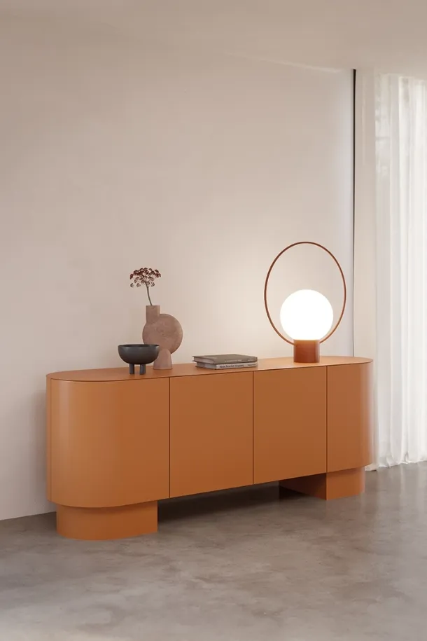 Madia Asteria in lacquered wood with metal top and legs by Ronda Design