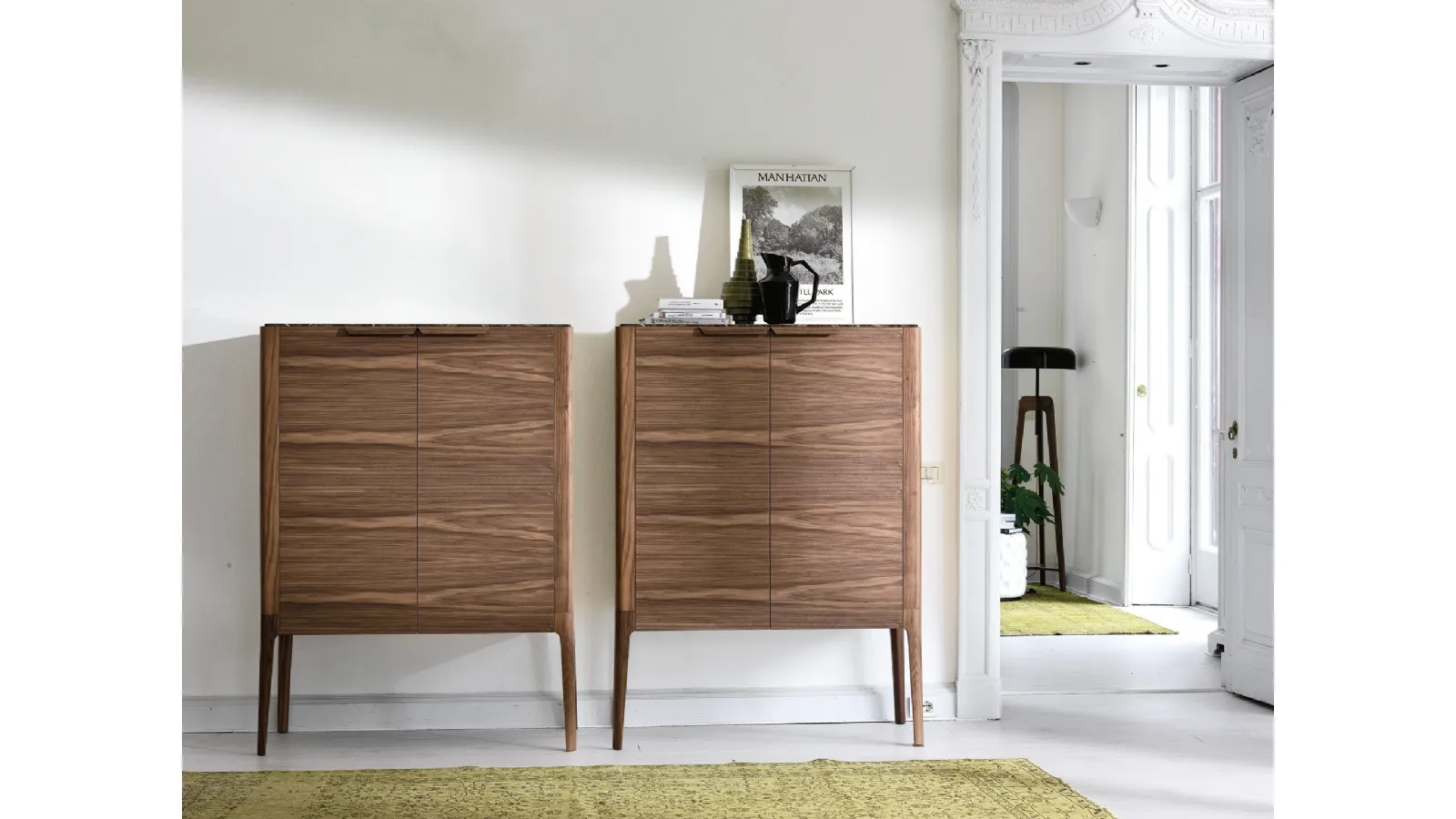 Cabinet in Canaletto walnut with hinged doors Atlante by Porada