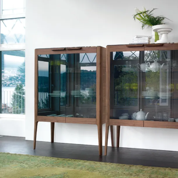 Madia Atlante 02 in canaletto walnut and glass by Porada