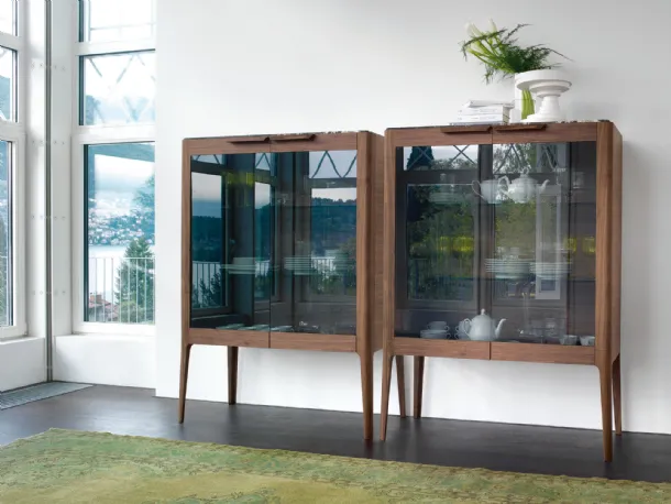 Madia Atlante 02 in canaletto walnut and glass by Porada