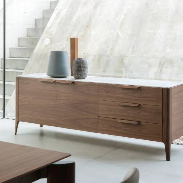 Madia in walnut canaletto with Atlante 03 marble top by Porada