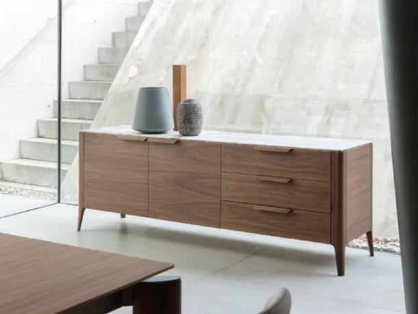 Madia in walnut canaletto with Atlante 03 marble top by Porada