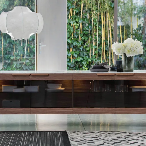 Madia Atlante 04 in canaletto walnut and glass by Porada