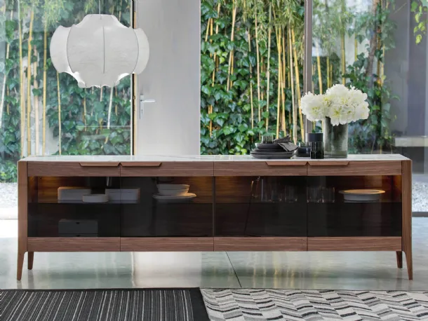 Madia Atlante 04 in canaletto walnut and glass by Porada