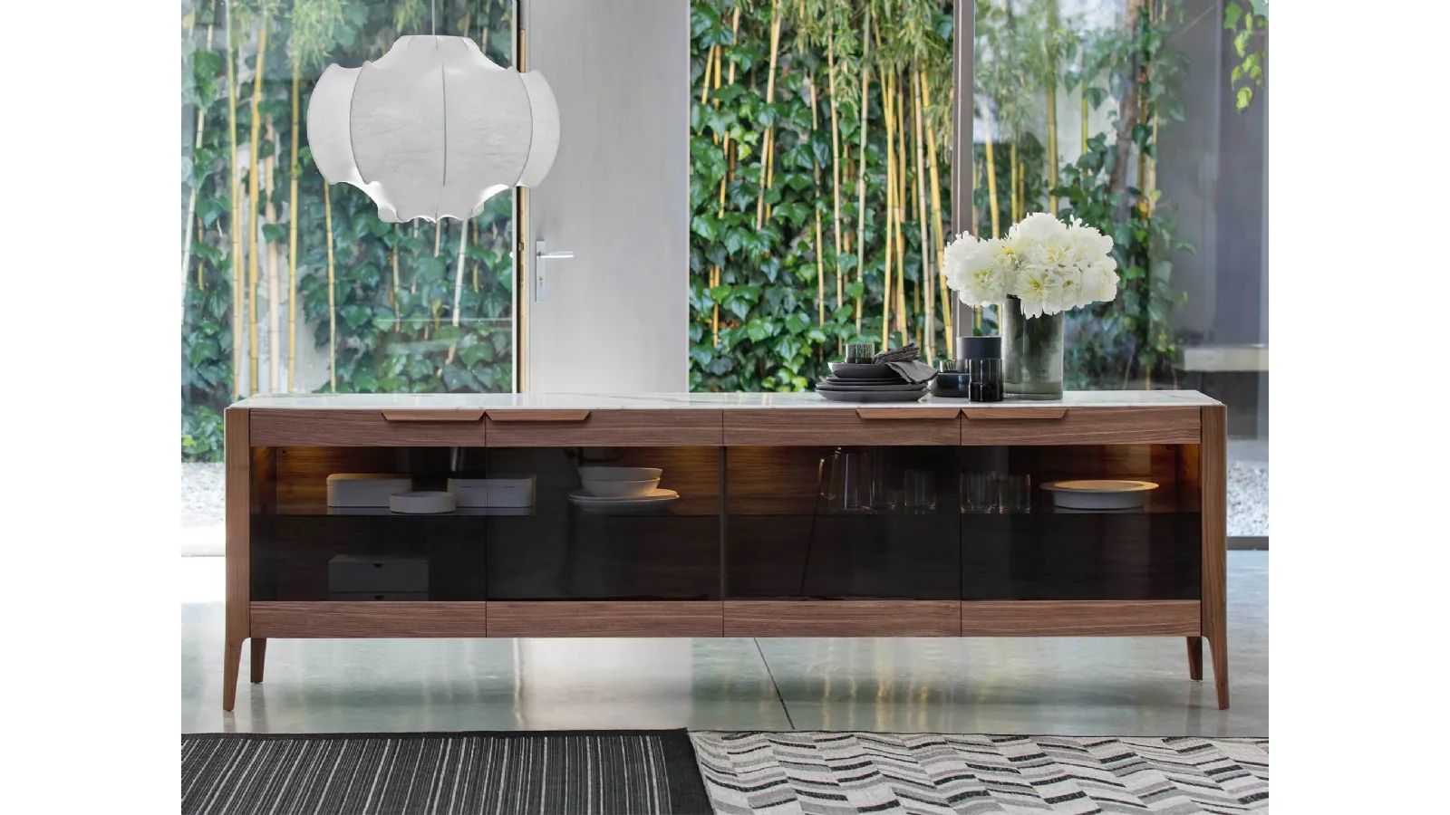 Madia Atlante 04 in canaletto walnut and glass by Porada