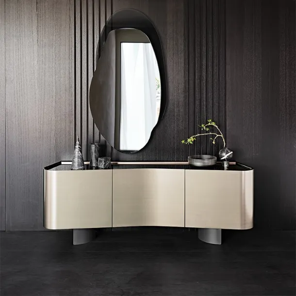 Shaped madia in lacquered wood with smoked mirror crystal top Blues by Cattelan Italia