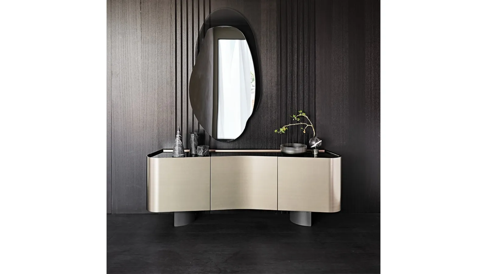 Shaped madia in lacquered wood with smoked mirror crystal top Blues by Cattelan Italia