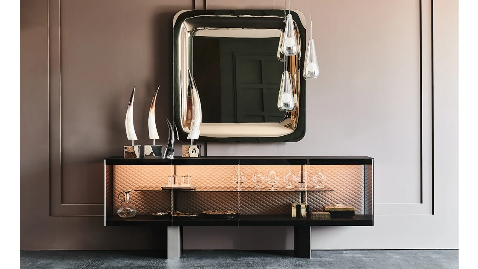 Crystal sideboard with faux leather inner backrest by Cattelan Italia Boutique