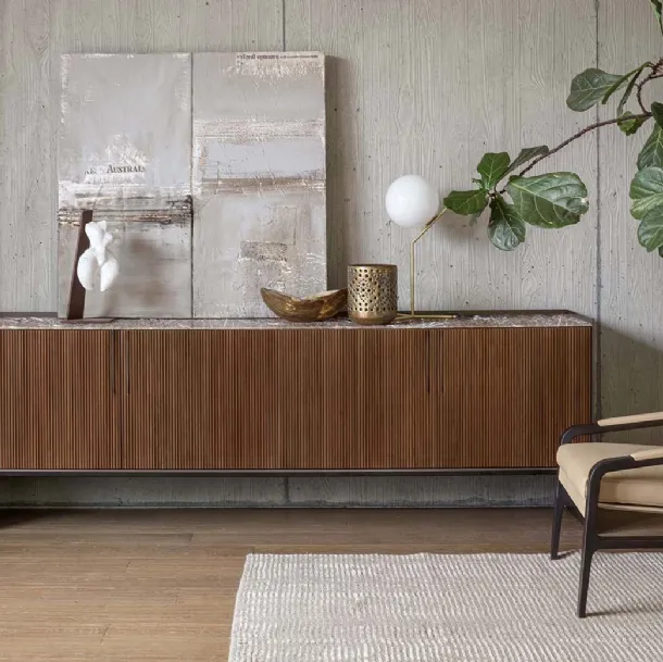 Madia Bristol with canaletto walnut canneté doors and Alivar marble top