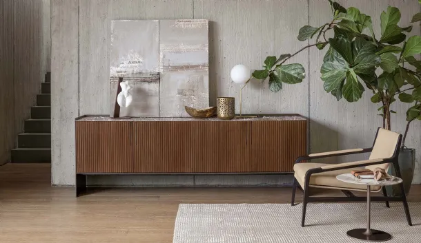 Madia Bristol with canaletto walnut canneté doors and Alivar marble top