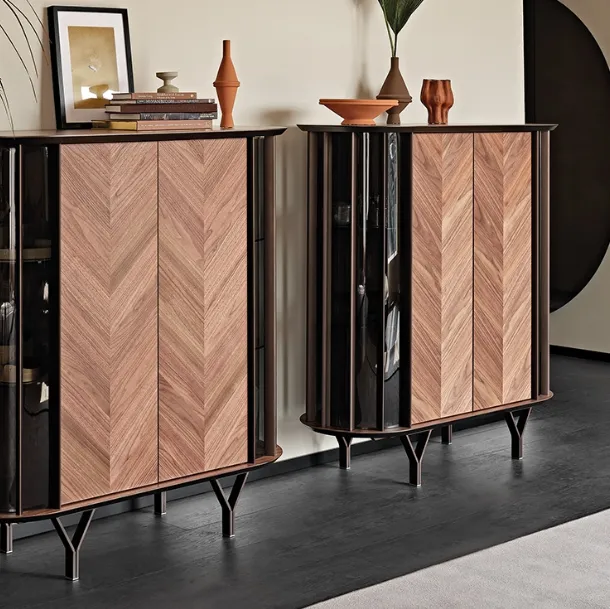 Tall wooden sideboard with metal inserts Costes by Cattelan Italia