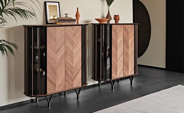 Tall wooden sideboard with metal inserts Costes by Cattelan Italia