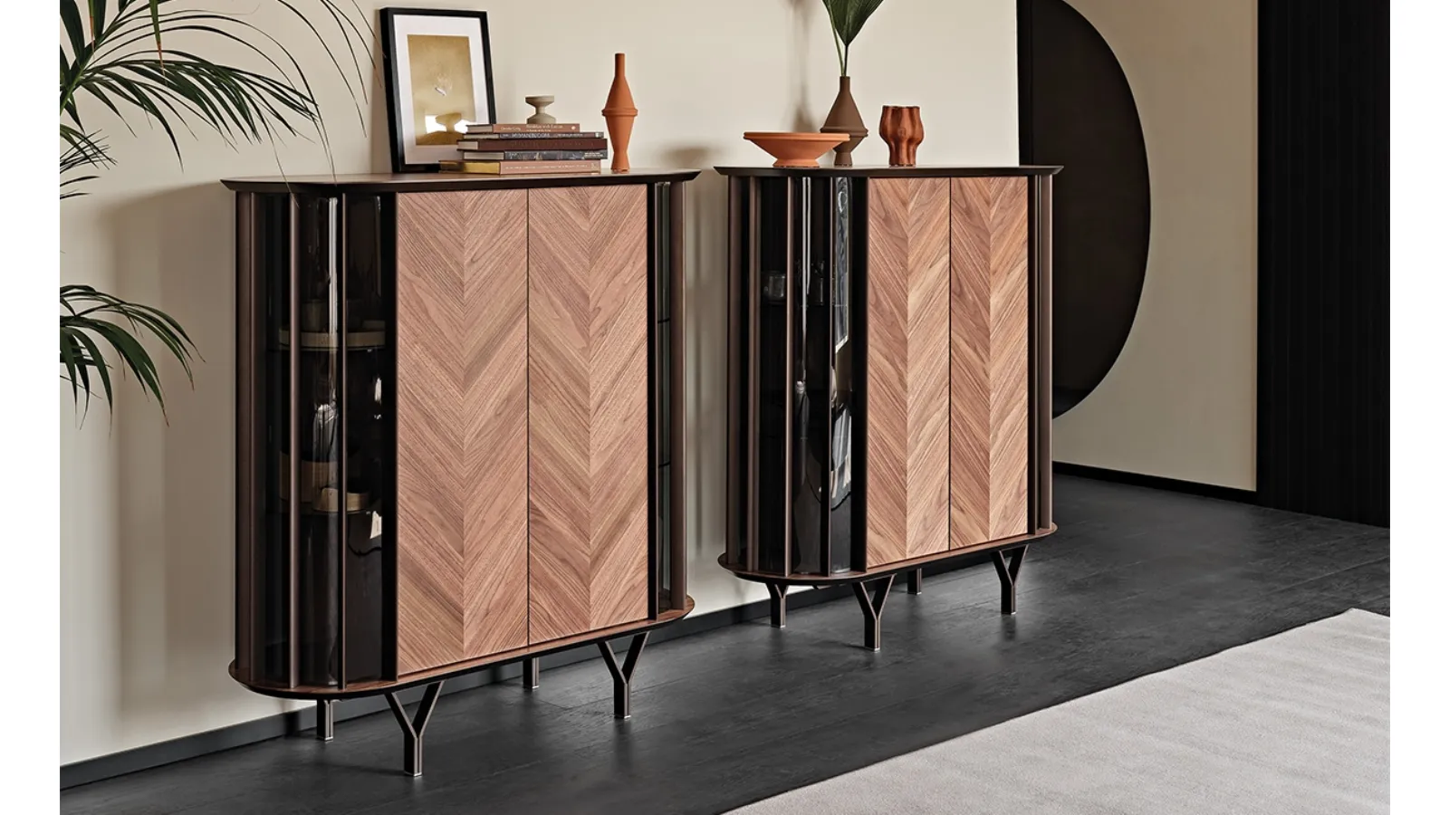 Tall wooden sideboard with metal inserts Costes by Cattelan Italia
