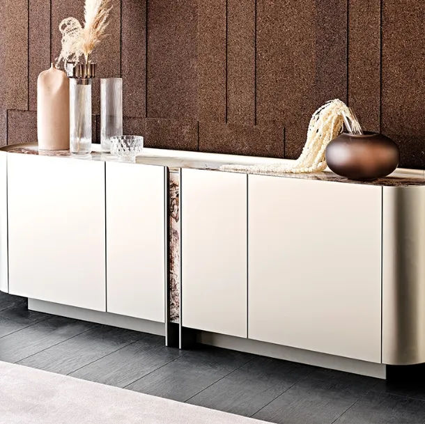 Lacquered wood madia with crystal top and Dynasty print insert by Cattelan Italia