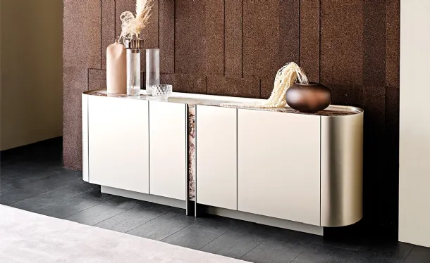 Lacquered wood madia with crystal top and Dynasty print insert by Cattelan Italia