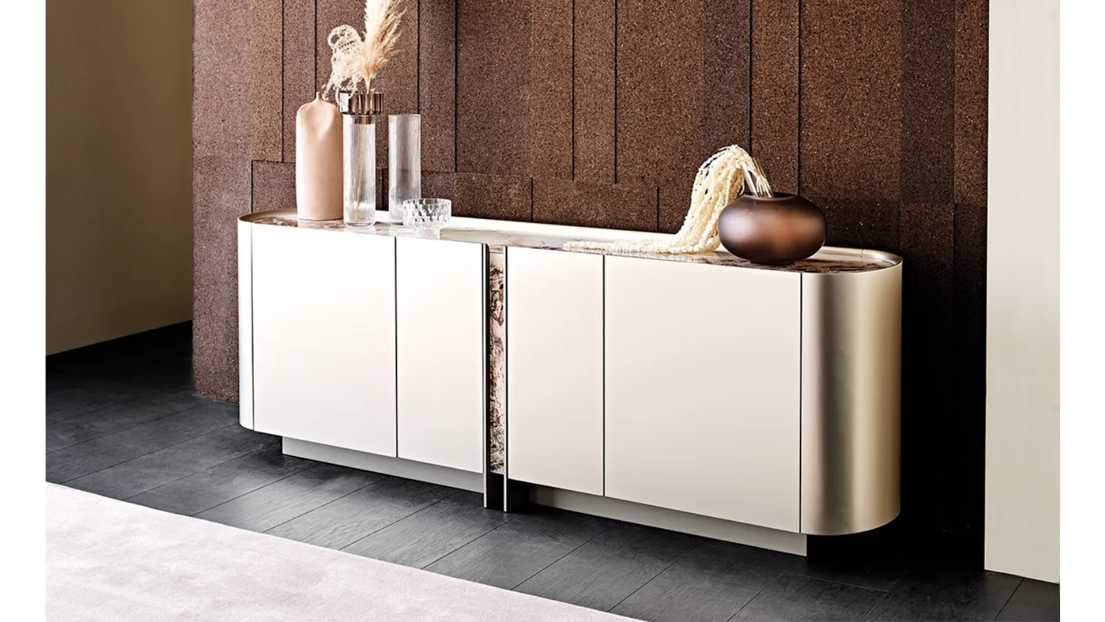 Lacquered wood madia with crystal top and Dynasty print insert by Cattelan Italia