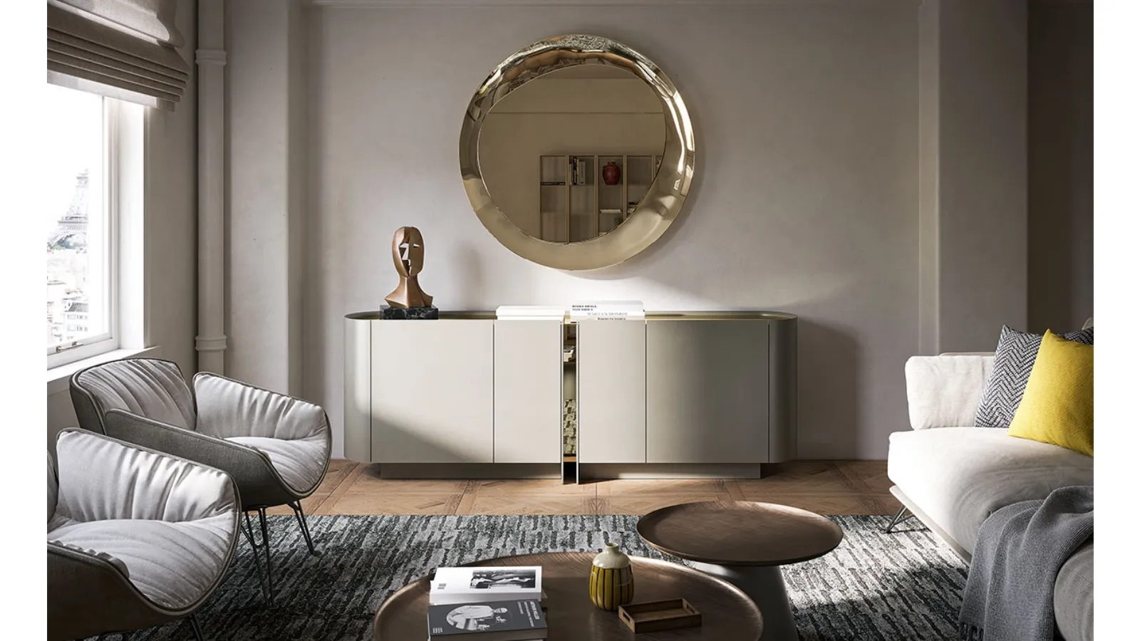 Lacquered wood madia with crystal top and insert Dynasty by Cattelan Italia