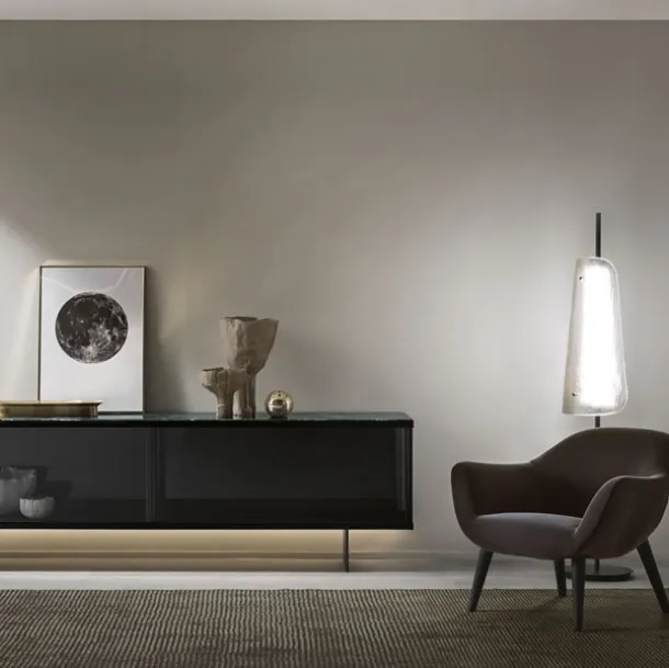 East Side glass side glass sideboard with marble top by Tonelli