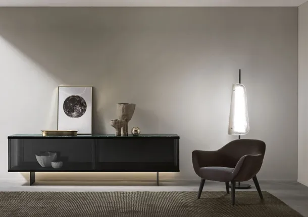 East Side glass side glass sideboard with marble top by Tonelli