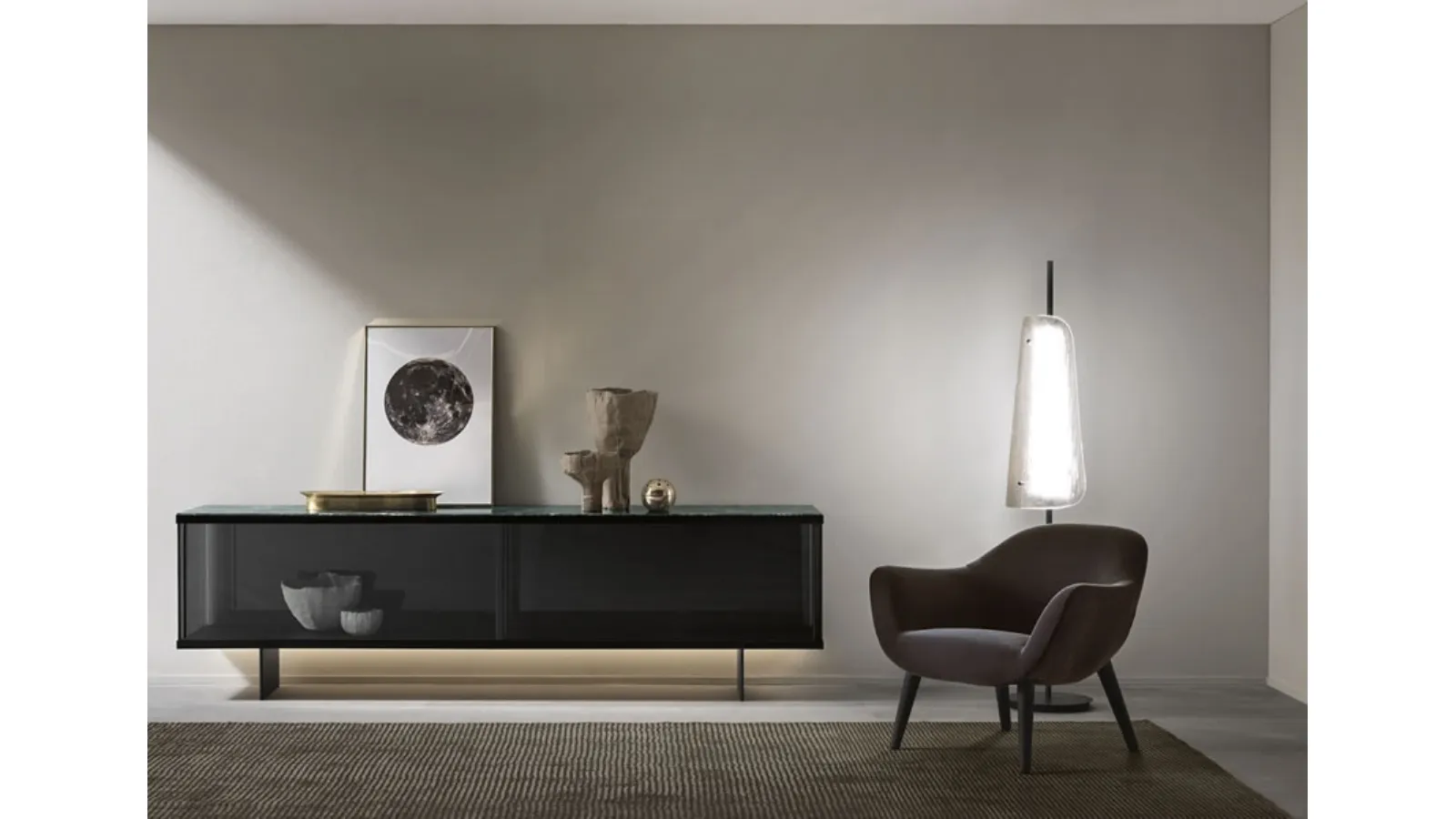 East Side glass side glass sideboard with marble top by Tonelli