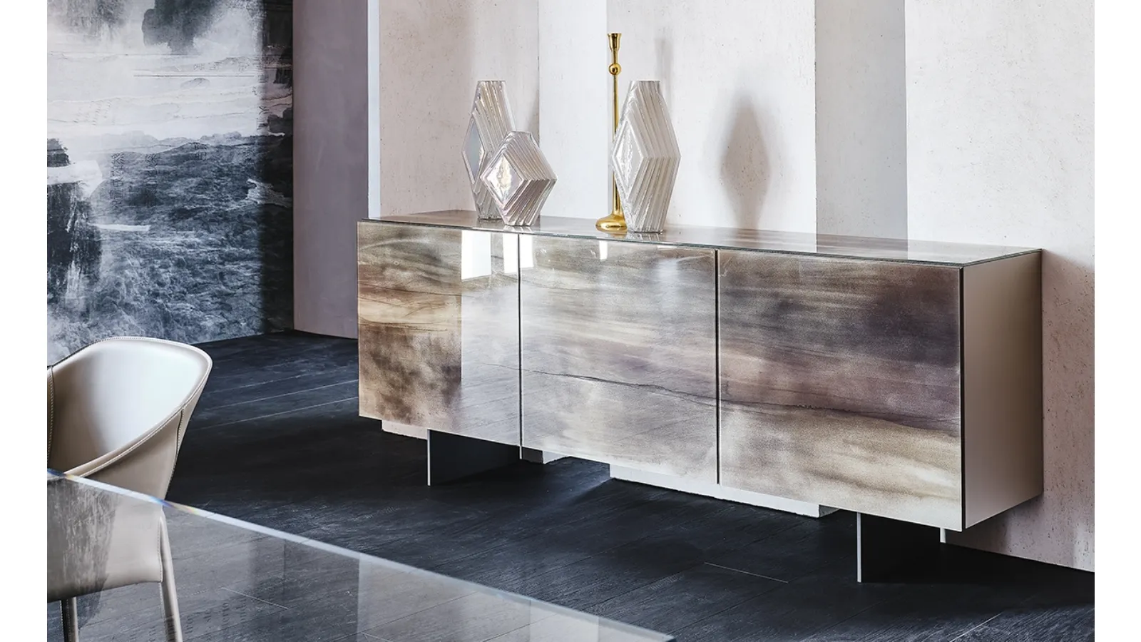 Madia Focus in extra-clear glass with Cattelan Italia's Crystalart artistic print
