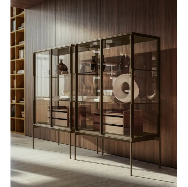 Transparent glass and aluminum Madia Galerist by Lema