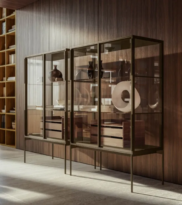 Transparent glass and aluminum Madia Galerist by Lema