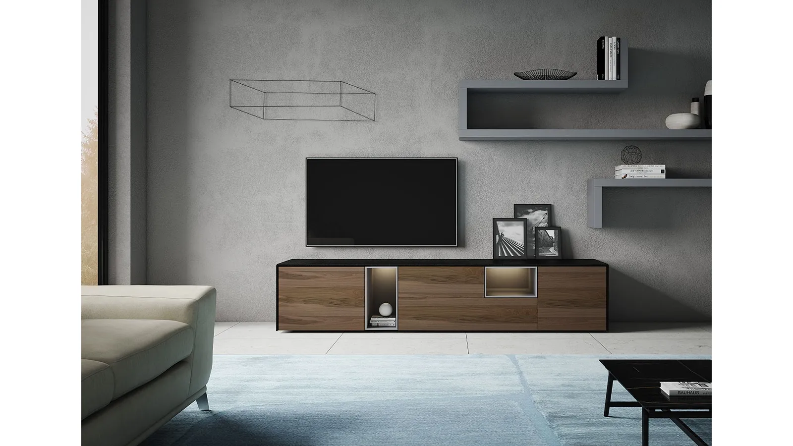Low Lug Madia in wood with open compartments by Fimar