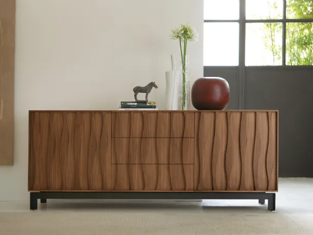 Solid wood sideboard with front decoration and metal base Masai by Porada