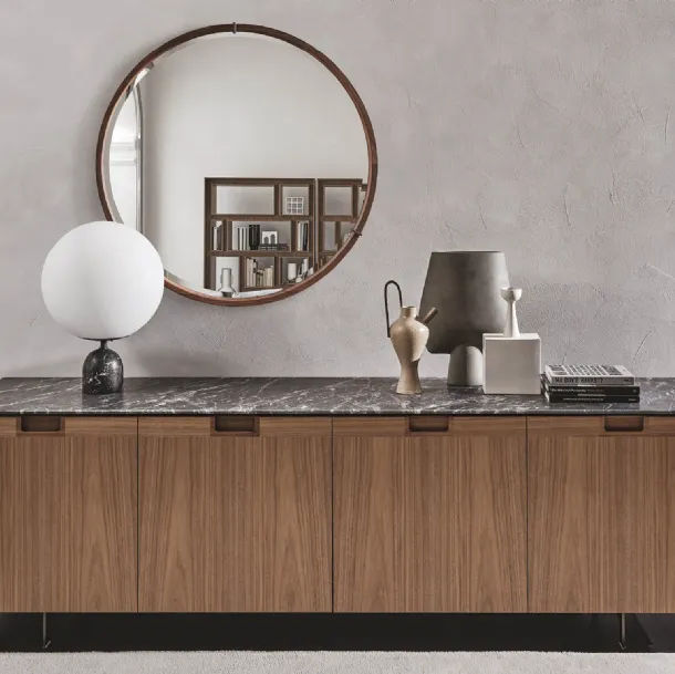 Madia with four hinged doors in wood with Matics 4 inlay by Porada