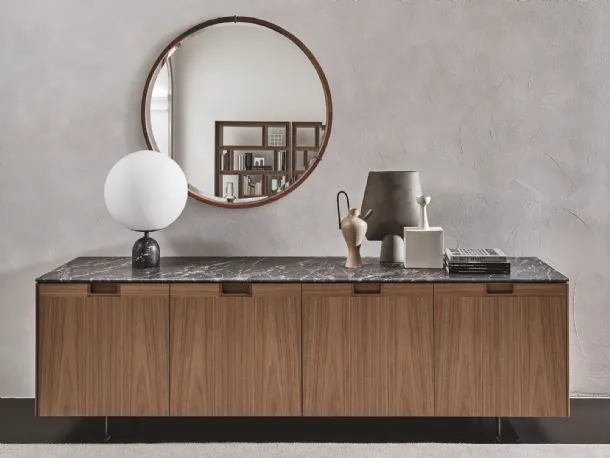 Madia with four hinged doors in wood with Matics 4 inlay by Porada