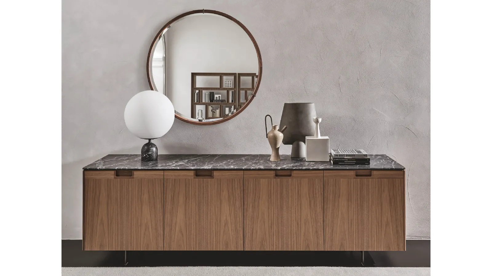 Madia with four hinged doors in wood with Matics 4 inlay by Porada