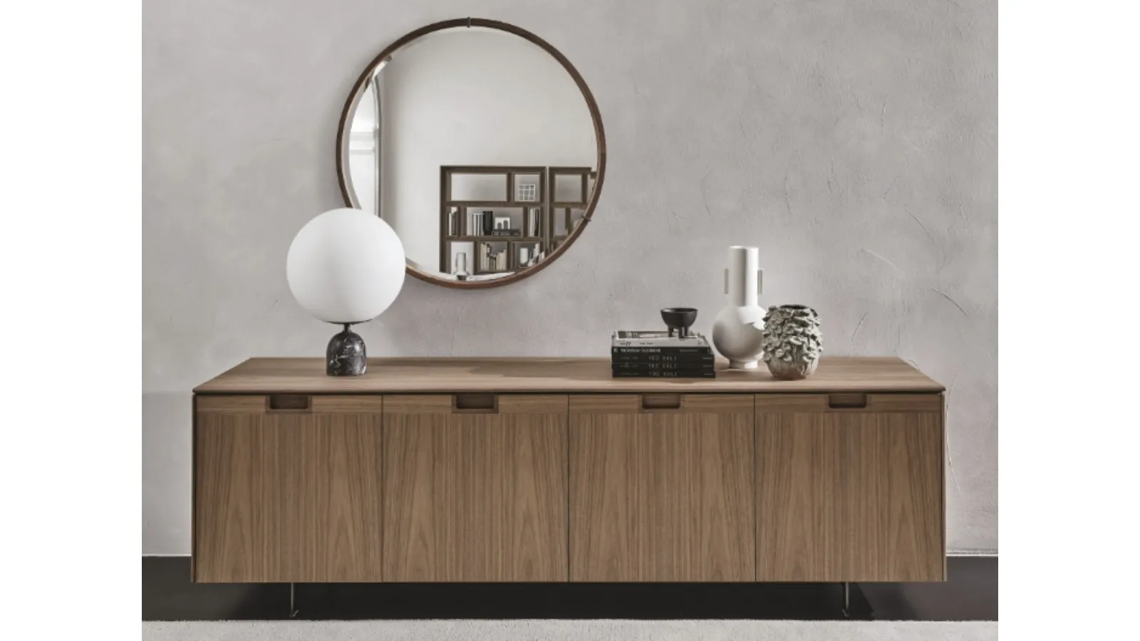 Madia with four hinged doors in wood with Matics 4 inlay by Porada
