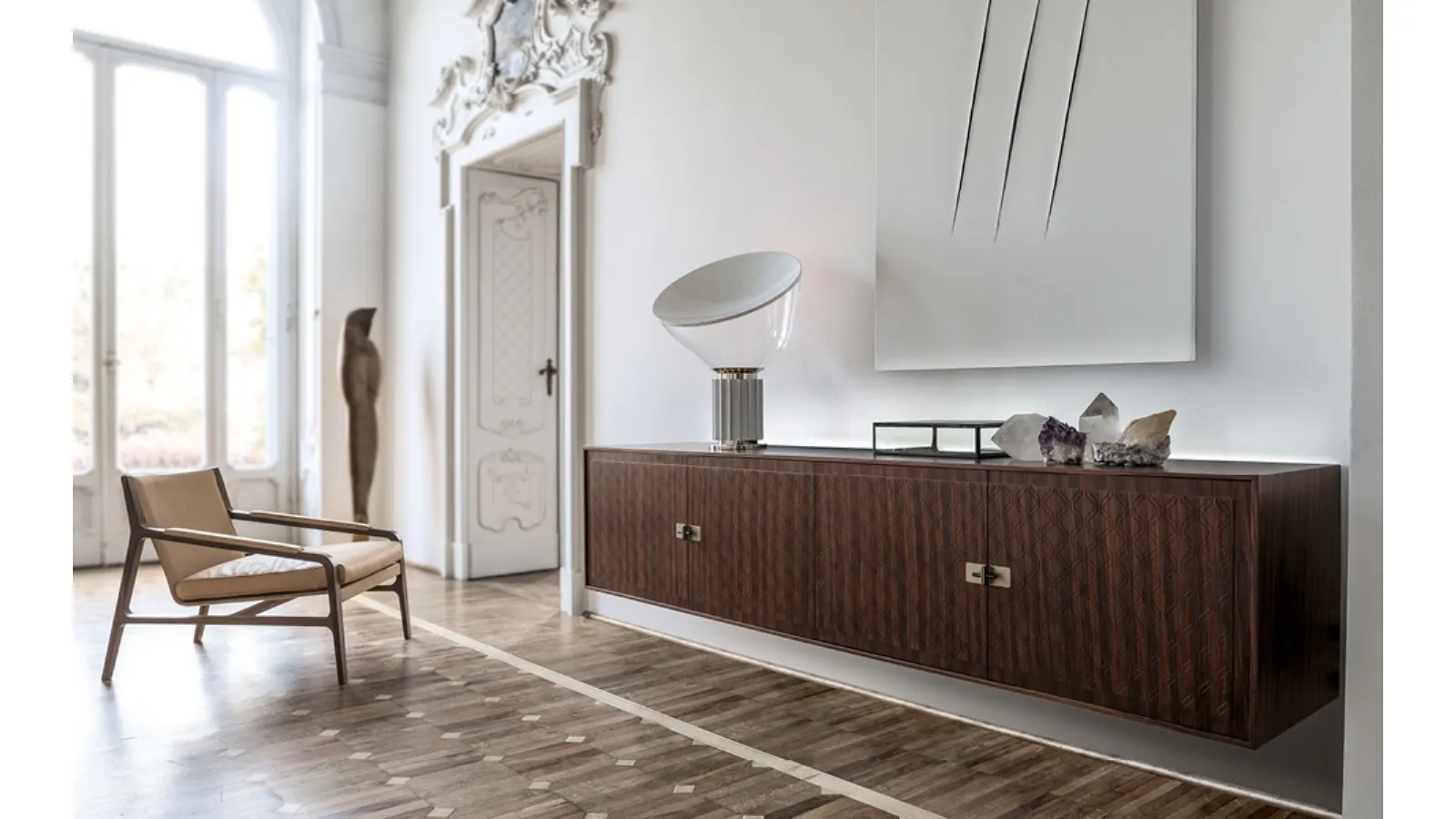 Oriental Up suspended sideboard in Rosewood decorated by Alivar