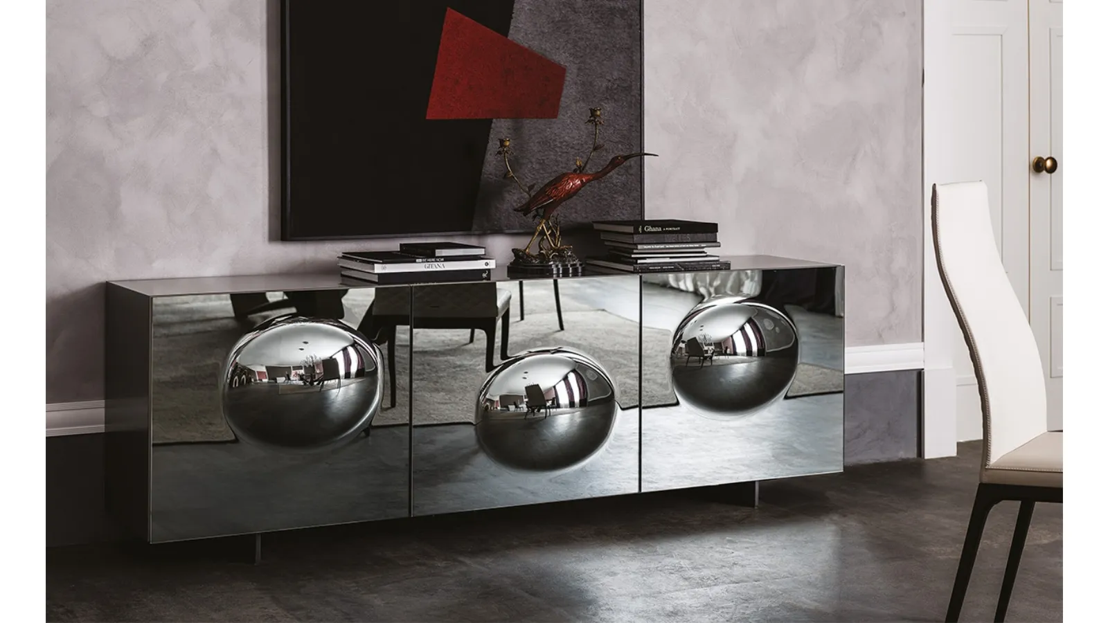 Madia with Paramount convex glass doors by Cattelan Italia