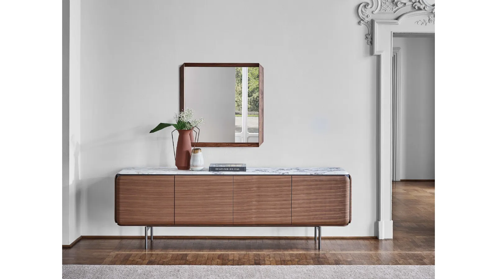 4-door wooden Madia with Pebble metal base by Porada